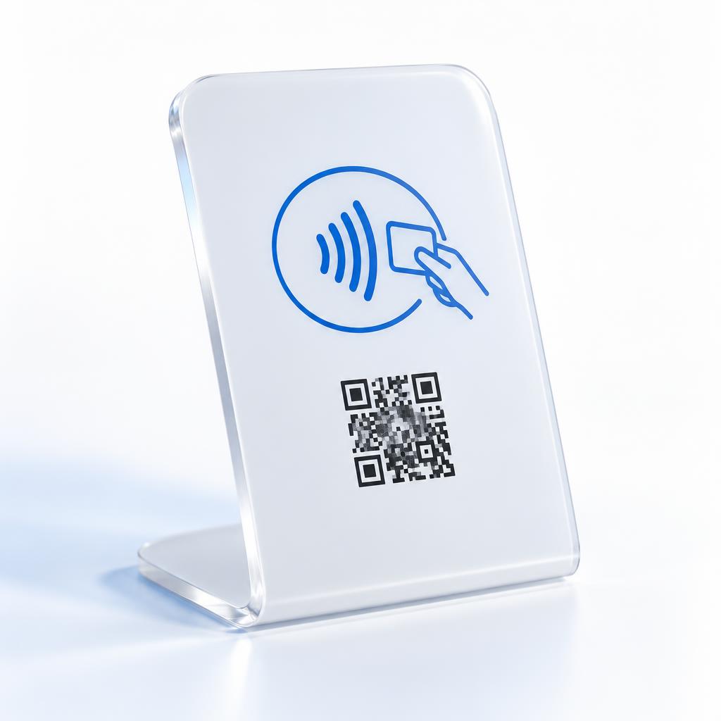 White NFC + QR Review Stand